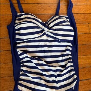 Glow & Grow Maternity Tankini Size M Navy and White